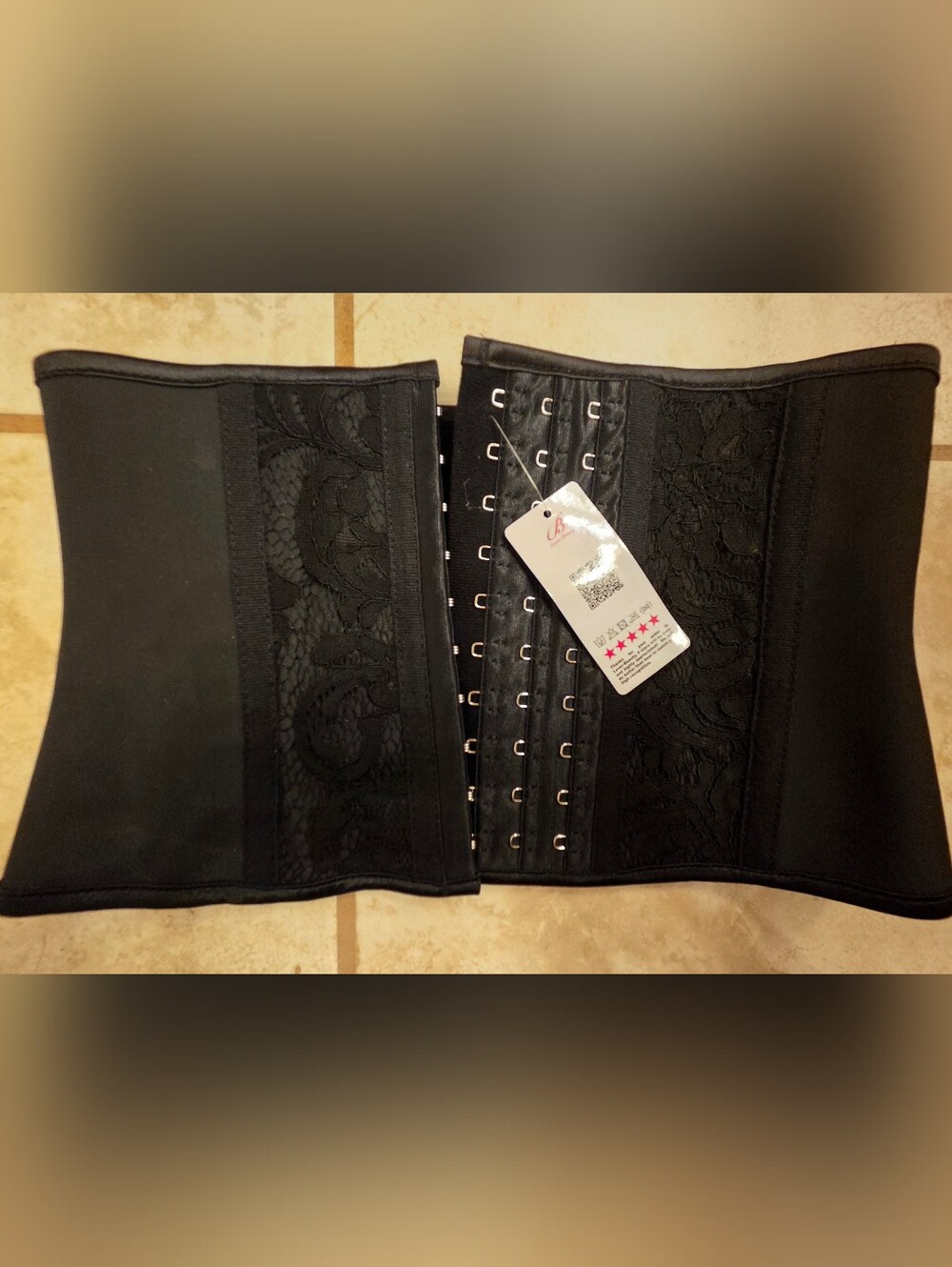 Black Lace Waist Trainer Corset with Hook Closure Size Xs, New With Tags